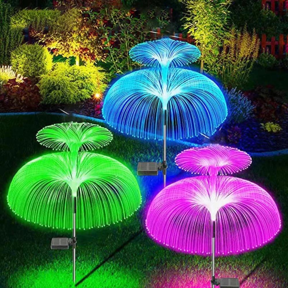 Solar Garden Lights Outdoor Waterproof Fiber Optic Jellyfish Lawn Lights Outdoor Patio Villa Yard Decor Garden Decoration Ground Plug-in Lamp