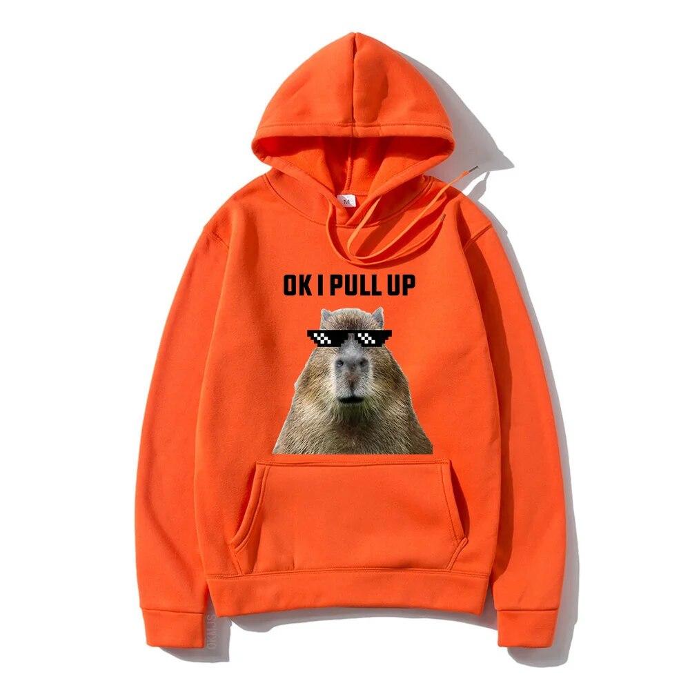 Funny Ok I Pull Up Capybara Print Hoodie Unisex's Casual Oversized Hooded Sweatshirts Gothic Pullovers Hot sell Clothes for Unisex