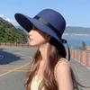 Large Eave Straw Hat For Woman Black Bow Tie Edgesunscreen Foldable Beach Hat Outdoor Seaside Vacation Fashionable And Elegent