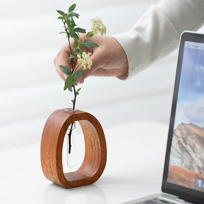 Vaso a provetta in vetro con telaio in legno massello Fioriera per piante idroponiche Tavolo da ufficio per la casa Vaso a tubo trasparente per davanzali Sala da pranzo Soggiorno