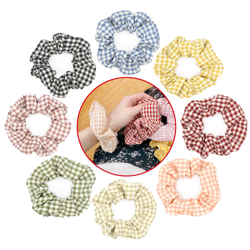 Classic Plaid Fabric Scrunchies: 8 Colors Girls' Hair Ties & Rubber Bands