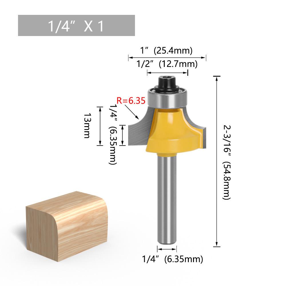 1/4" & 6mm Shank Roundover Bit Set (4-Piece) - Chamfer & Radius Edge Trimming Router Bits for Woodworking