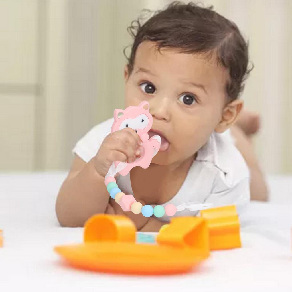 Baby Cartoon Teething Toy Food Grade Silicone Infant Chew Toy Shape and Chain Design