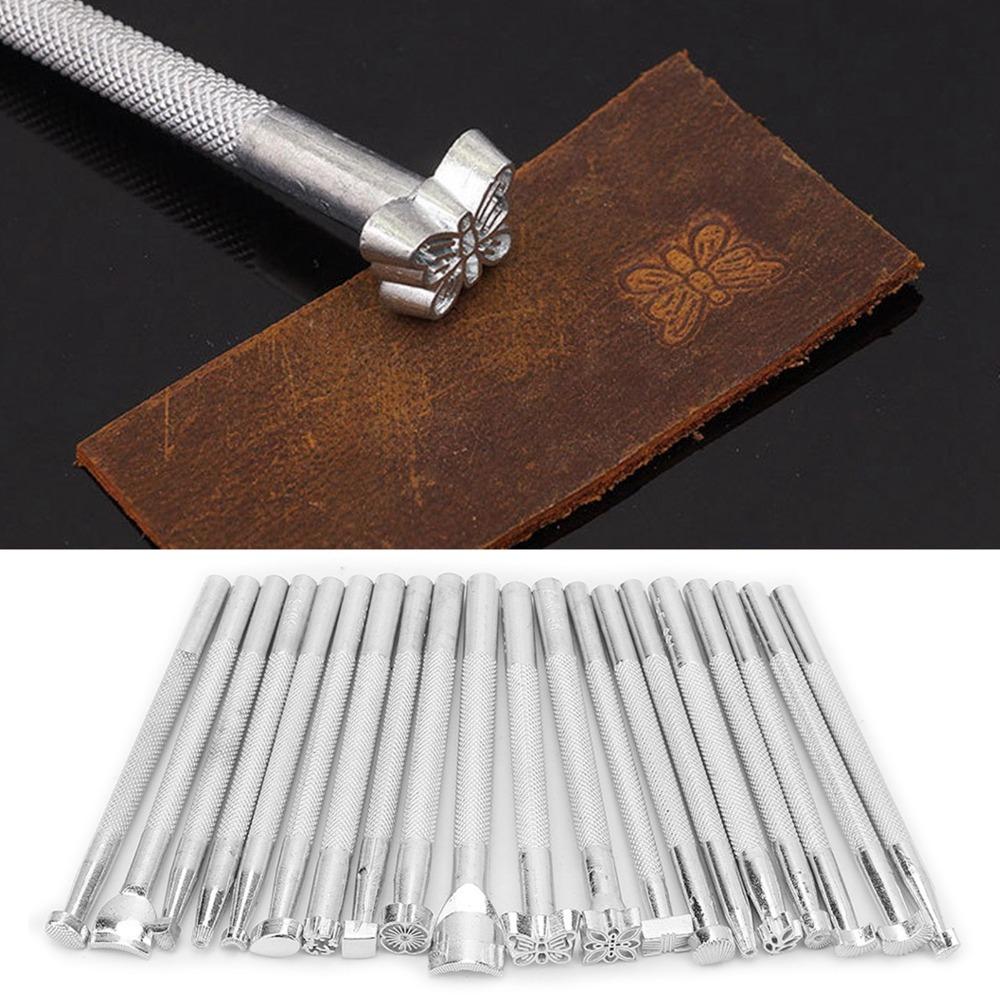 20pcs Silver Finish Leather Stamp Punch Set Punch Tools Carving Stamps Leather Craft Stamps Kit DIY Craft Tool Kit