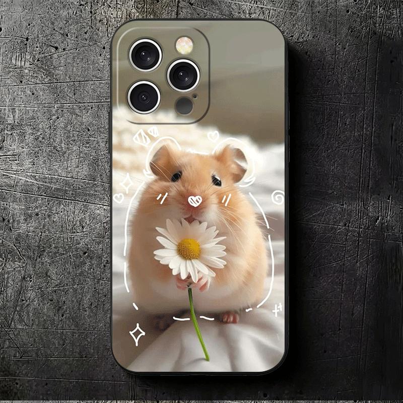Funny Cute Pet Hamster Soft Phone Case for iPhone 16 16E 17 Air 15 Pro Max 14 Plus 13 Mini 11 12 7 Black Cover Back Shell