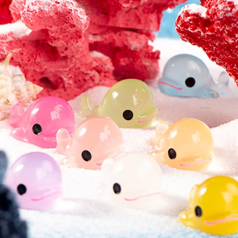 YARNOW Leuchtende Delfinfiguren, Set mit 24 Stück, Meerestierfiguren im Eimer, Leuchtend zur Innendekoration