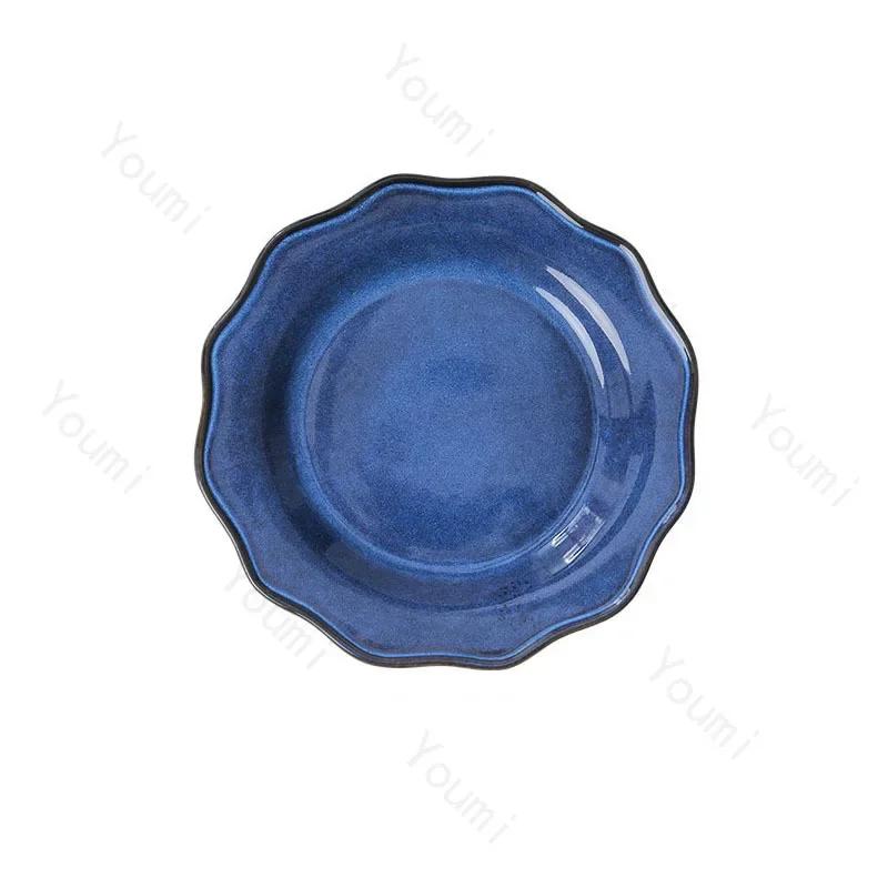 Retro Solid Color Ceramic Plate Creative Restaurants Dessert Fruits Plate Home Delicious Dishes Dining Plates Unique Tableware