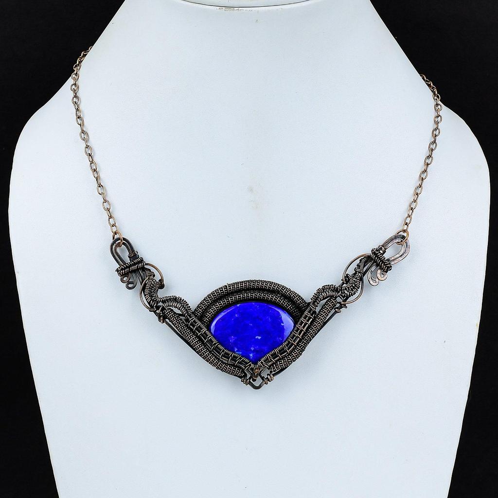 Lapis Lazuli Necklace Copper Wire Wrapped Necklace Gemstone Copper Jewelry Adjustable Chain Necklace Handmade Dainty Jewelry Engagement Gift