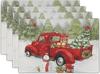 Christmas Truck Placemats 4pc S Vintage Red Truck Snow Farm Xmas Linen Winter Holiday Party Kitchen Dining Decor