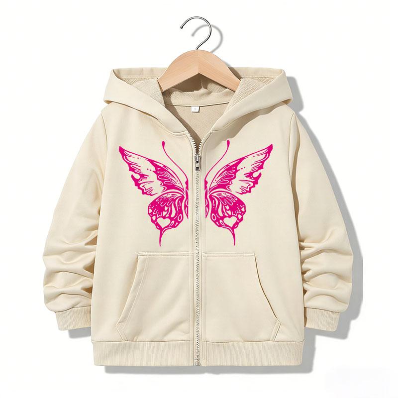 Sudadera con capucha y cremallera de moda para niños, sudaderas casuales divertidas con letras de mariposa, chaquetas para niños y niñas, sudaderas con cremallera, ropa para niños