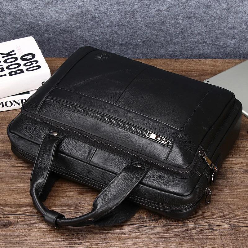 Cowhide men's briefcase 16 inch portable one shoulder computer bag breathable and waterproof