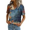 Women's Casual Short Sleeve Button Down Shirt with Pocket for Independence Day