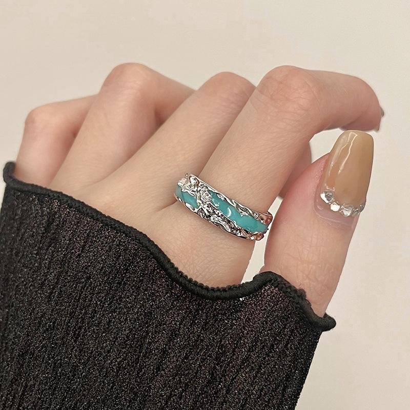 Niche Design Mint-Colored Epoxy Personalized Ring, Cold Wind, Advanced Sense, Open Index Finger Ring, Couple Ring