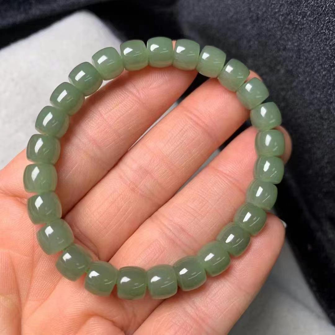 Hetian Jade Qinghai Straight Cut Bracelet - 7x8mm Single Strand