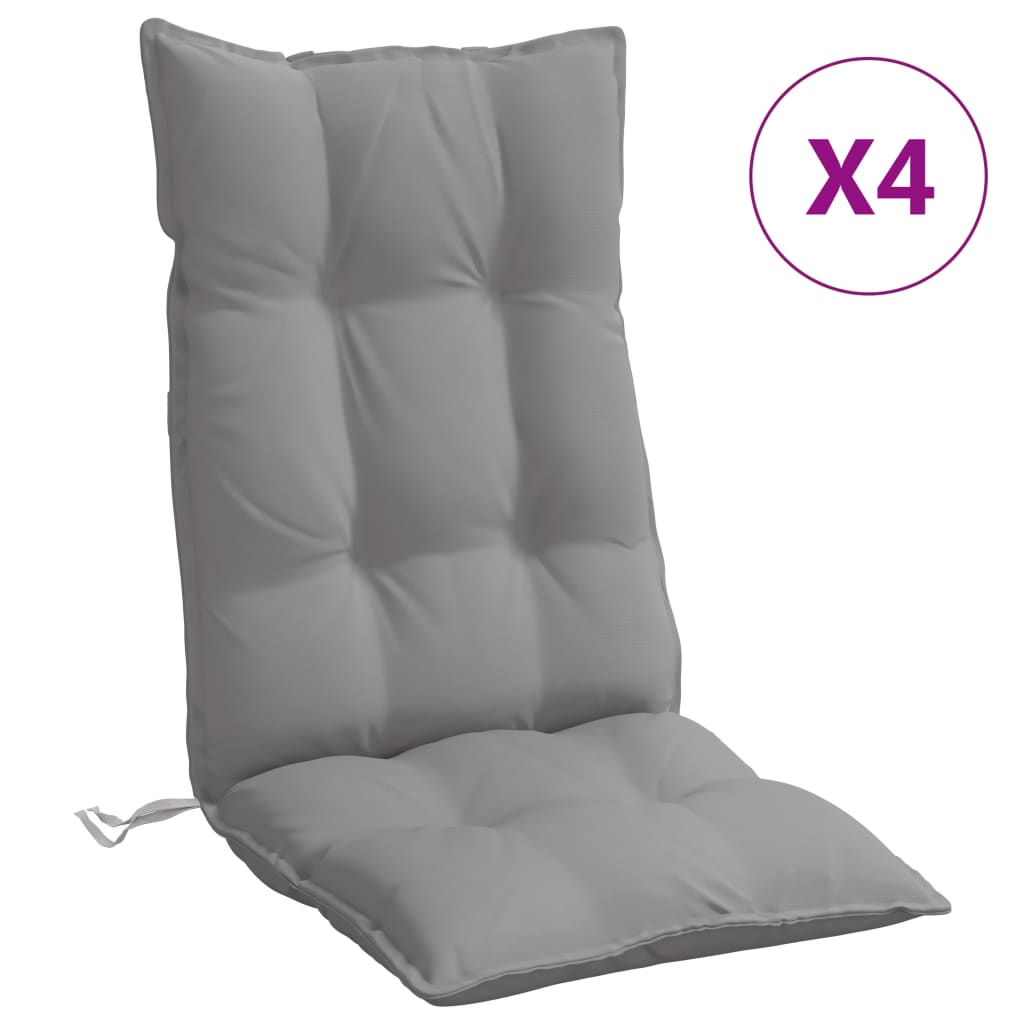 Vidaxl High-Back Chair Cushions, 4 Pcs, Grey, Oxford