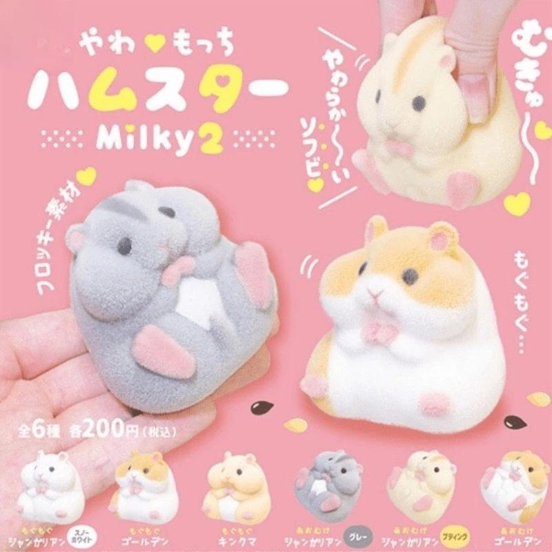 Kawaii Gashapon Capsule Toy Kawaii Fatty Milky Soft Hamster Cute Flocking Plush Squeeze Anti Stress Relief Squishy Kids Gifts