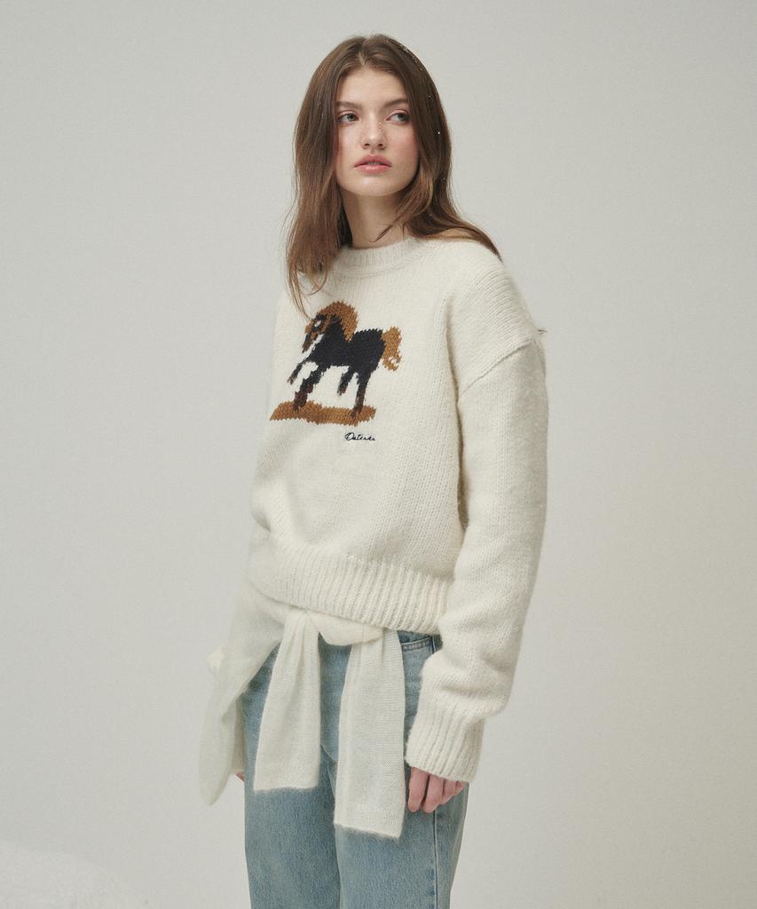 OSTKAKA Horse Jacquard Pullover Ivory