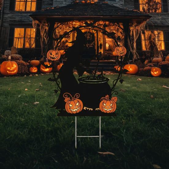 Handmade Witch Garden Stake Black Finish Powder Coated Metal Art Witch Silhouette Stake Halloween Decor