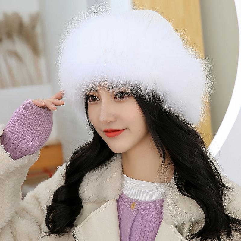 

Зимние шапки из натурального меха Женские из натурального меха лисы Пушистые Теплые Модные Стильные Федоры Вязаная шапка из лисьего меха Девушка Шапки из лисьего меха One Size белый