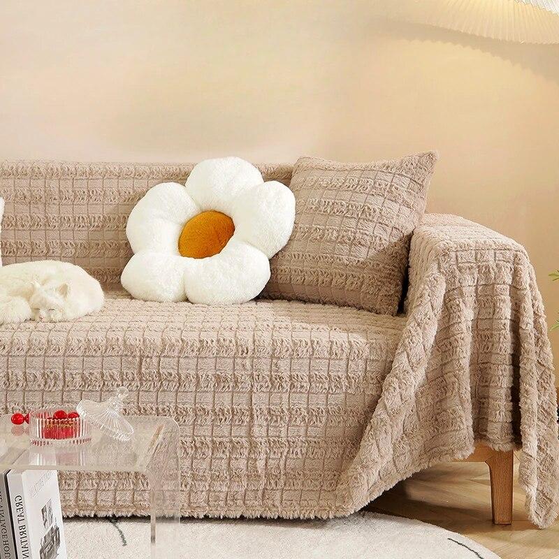 Autumn and Winter Thick Sofa Towel Solid Color Plush Sofa Cover Anti Cat Scratch Sofa Mat Sofa Cover Cloth