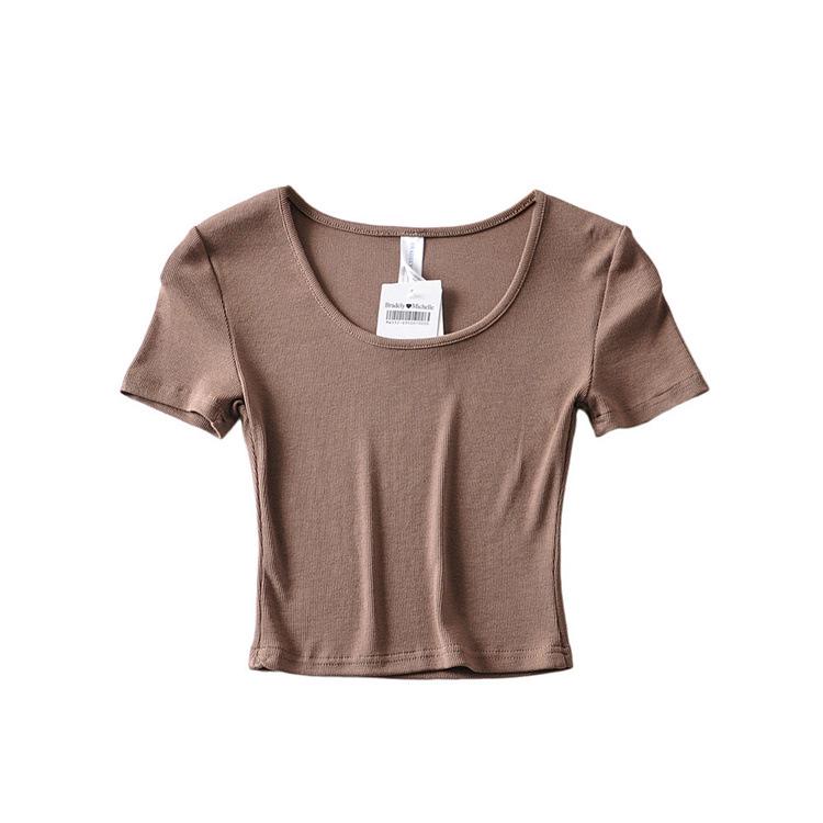 YPFF Women's Slim Fit Short Sleeve Active T-Shirt - Solid Color for Spring/Summer Workouts and Yoga