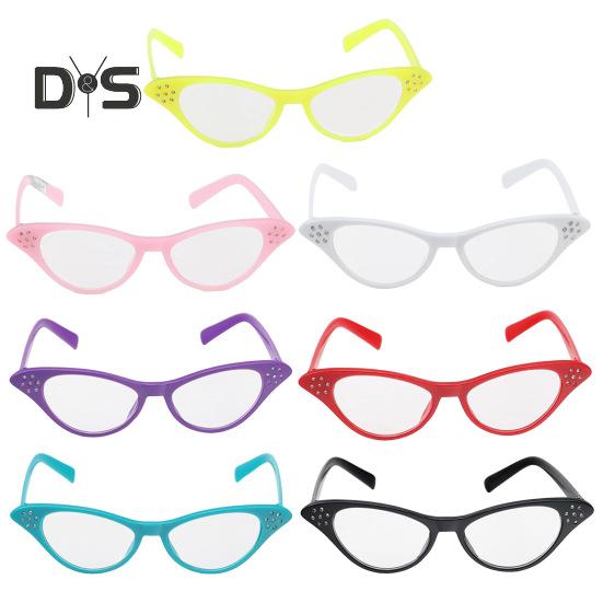 Unisex Glasses Retro Kitty Eye Frame Transparent Lens Clear View Strong Hinge Halloween Cosplay Glasses Parties Clubs Eyewear