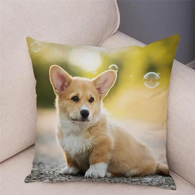 Cute Welsh Corgi Pembroke Dog Pillow Case Cm Cushion Cover Polyester Decorative Pet Animal   Car Sofa Home