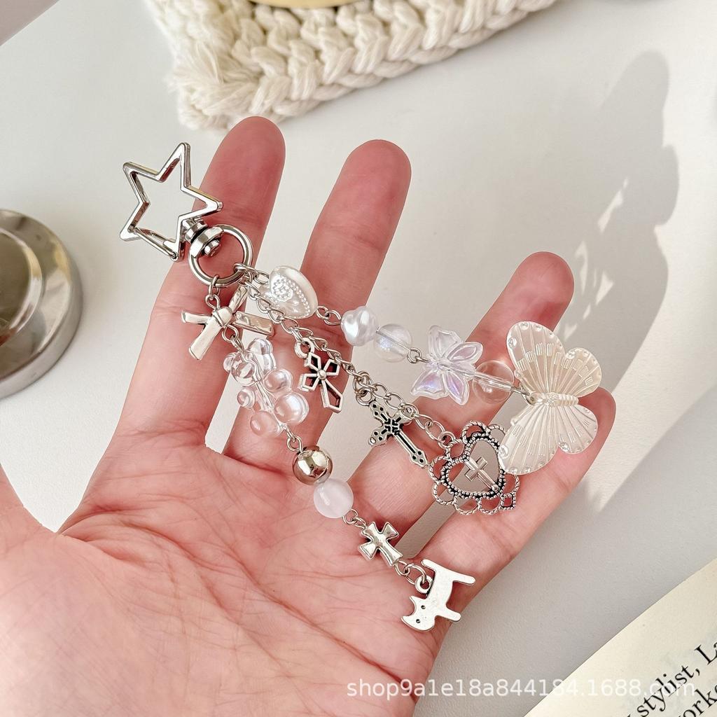 Millennial Butterfly Bag Pendant, Personalized Mobile Phone Chain, Bear Cross Beaded Pendant, Keychain