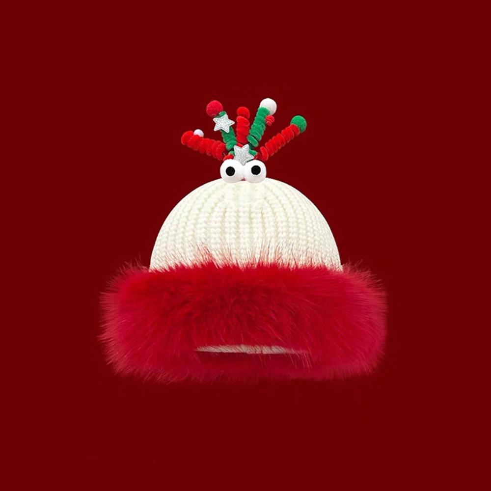 Soft Christmas Plush Cap Windproof Thickened Brimless Cap Versatile Red Knitted Woolen Hat  Outdoor