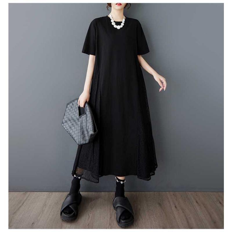 

Женское свободное повседневное платье миди со вставками однотонного цвета One size чёрный