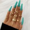 Sada prstenů s českým zlatým řetízkem pro ženy Fashion Boho Coin Snake Moon Rings Dárkové šperky Party Trend