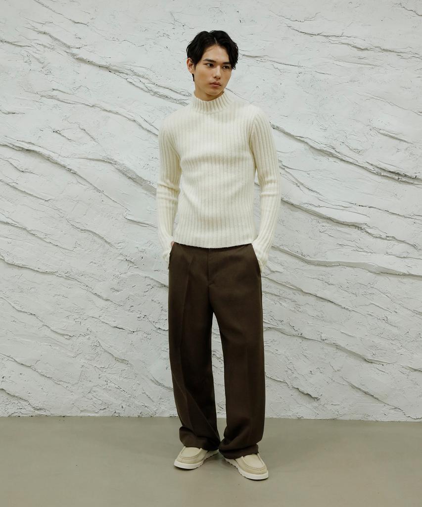 SIGNATURE Wool-Like No-Tuck Wide Fit Slacks [Brown]