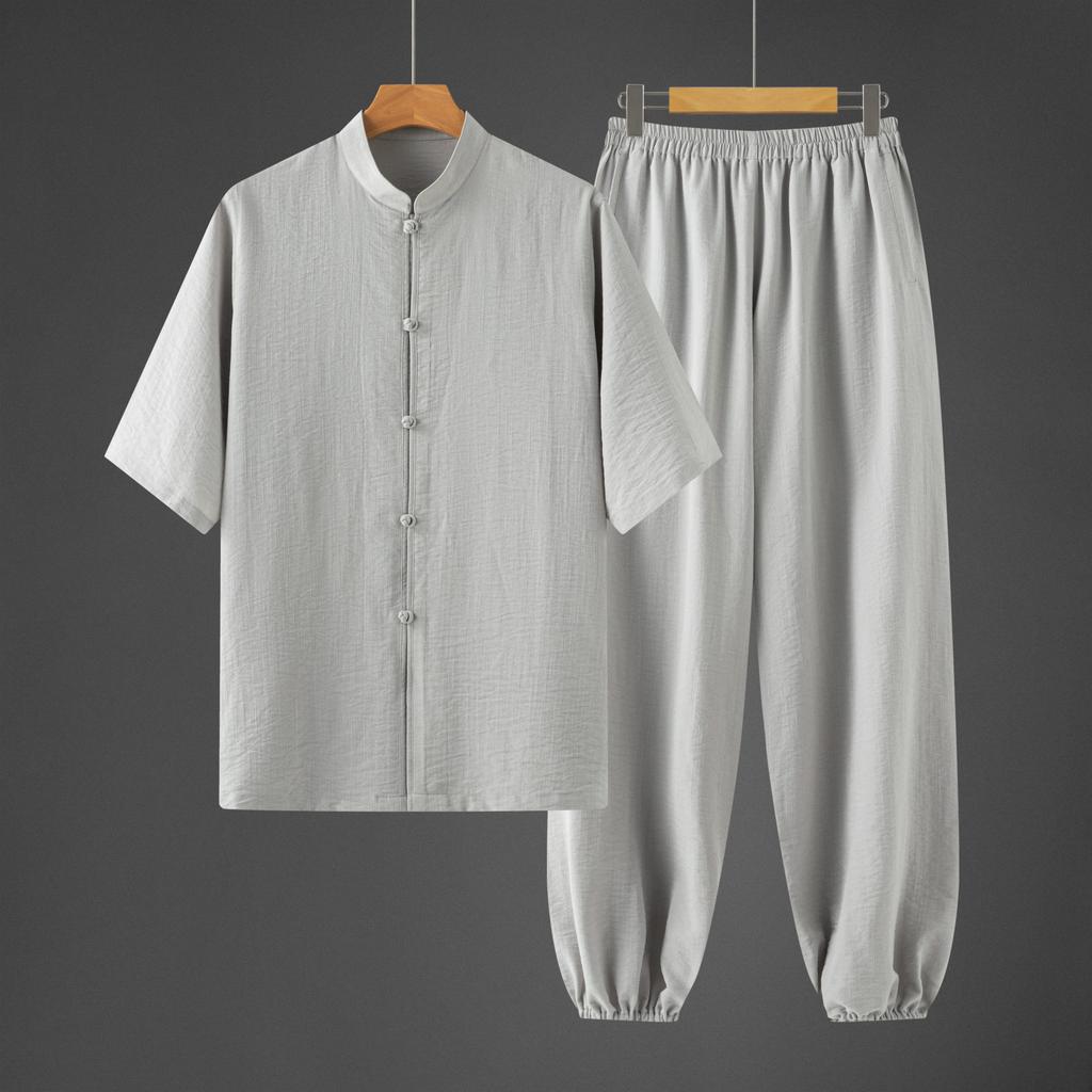 Men's Summer Thin Chinese Style Kung Fu Shirt Set Tea Zen Clothing Men Breathable Cotton Traditional Outfit Man Hanfu Tang Suits