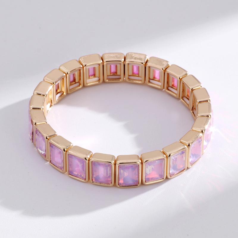 Neuheiten Geometrisch Bohemian Regenbogen Glas Kristall Dehnbar Stretch Tennisarmband Mode Vergoldeter Schmuck Für Frauen