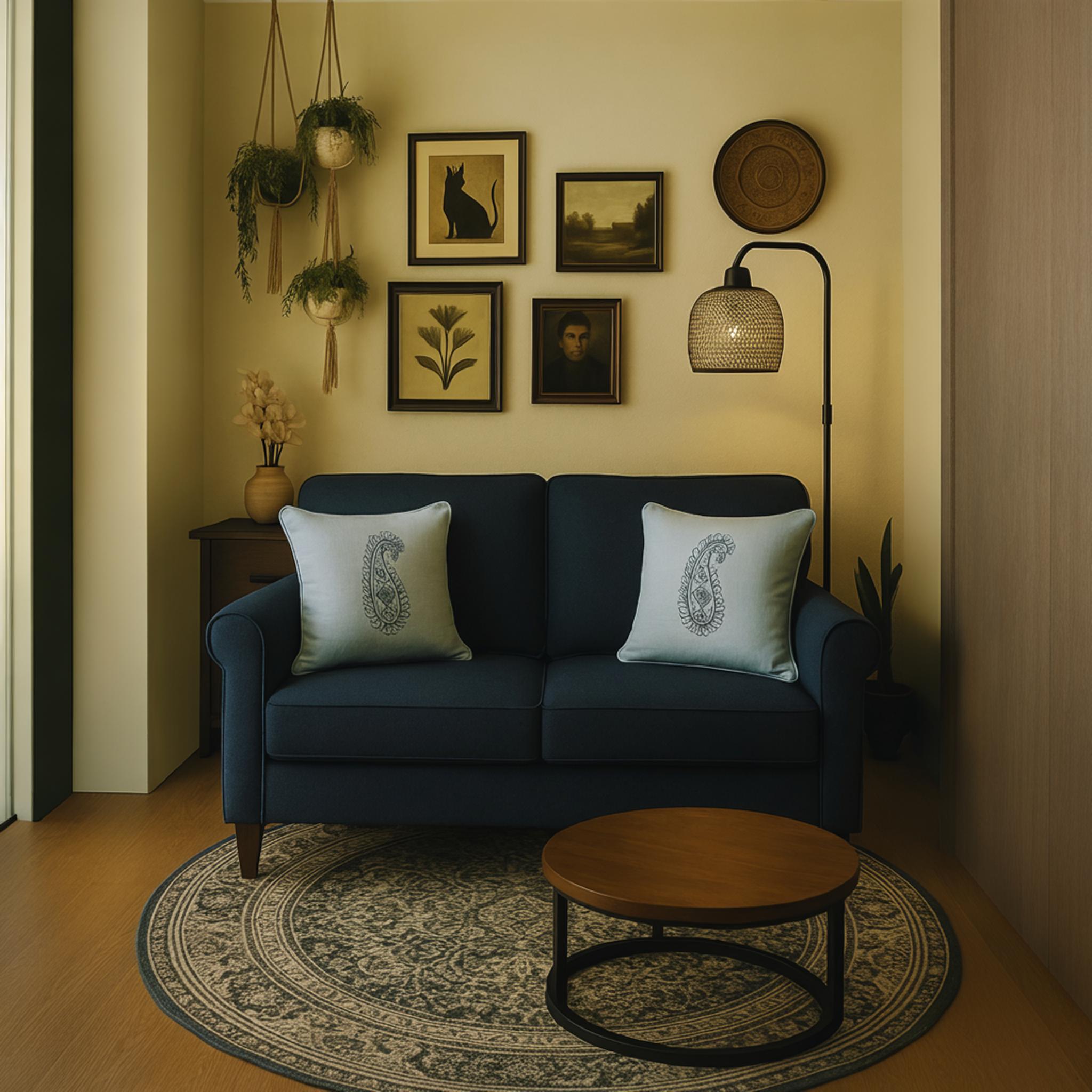 Blue Chikankari Cushion Cover синий