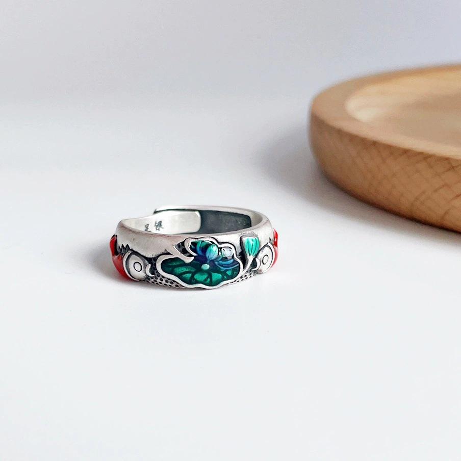 2023 Ethnic Style Pisces Lotus Prajnaparamita Heart Sutra Adjustable Women's Ring