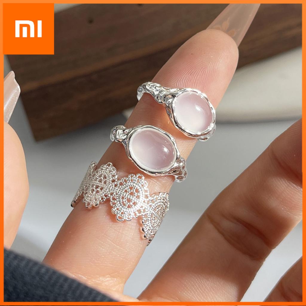 Xiaomi 925 Sterling Silver Rings for Women Couple Minimalist Handmade Simple Lace Stone Ring Fine Jewelry Gift Prevent Allergy