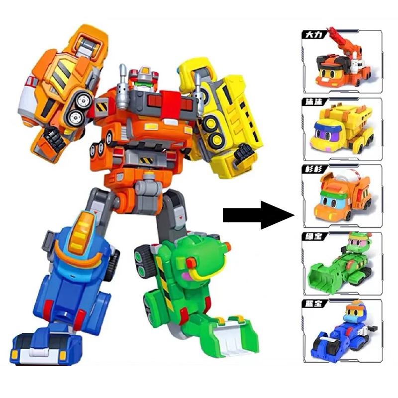 5 IN 1 Gogo Dino Explorer Deformation Robot Car Toy Action Figures Transformation Engineering Car Dinosaur Toys for Child Gift