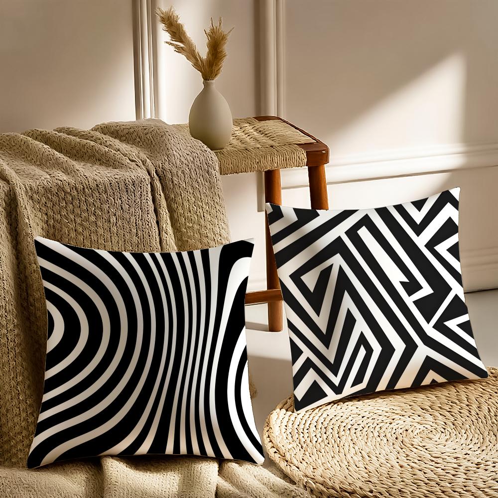 Minimalist Black And White Geometric Lines Cushion Cover Pillowcase Anti-Dustmite Living Room Sofa Decor Cushion Room
