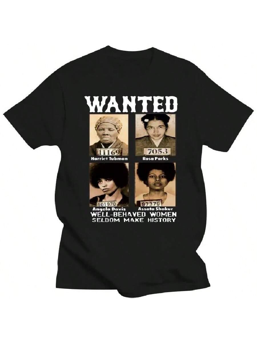 Mens Clothing Wanted Harriet Tubman Rosa Parks Angela Davis Assata Blacks Mens Print T-Shirt Fashion Top Cotton Casual O Neck Top S разноцветный