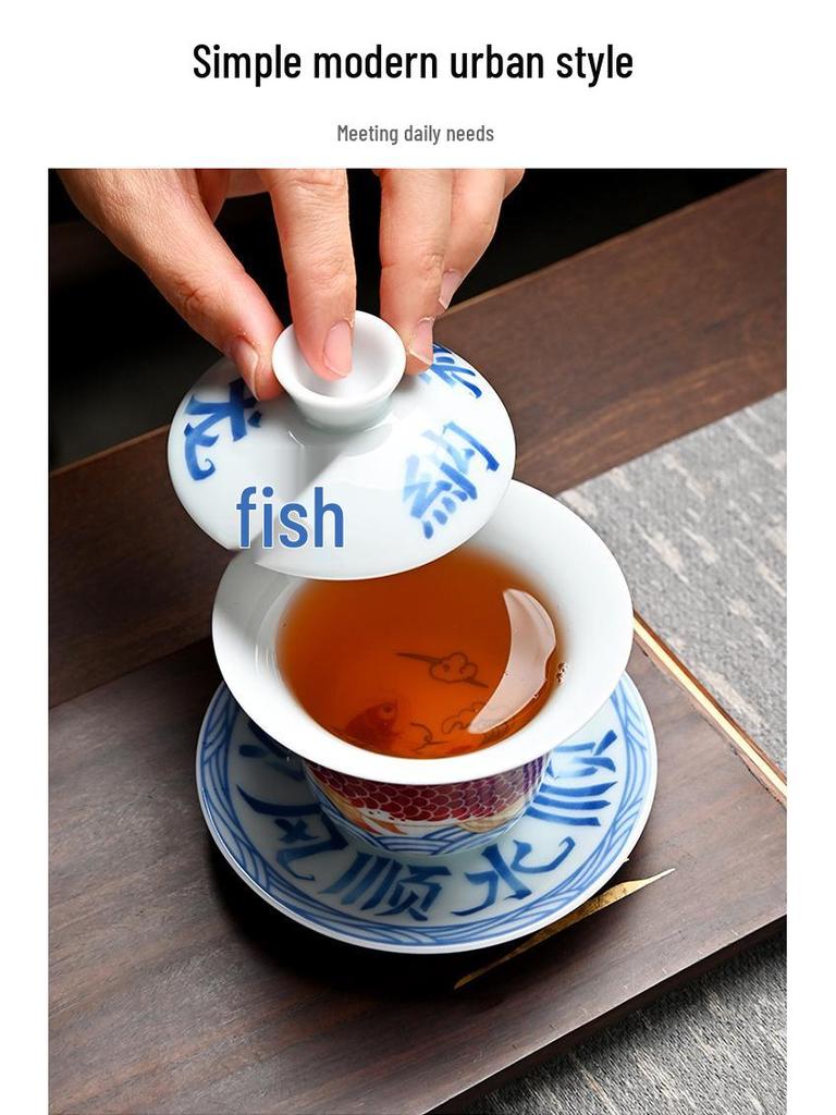 Red Arowana Na Fu Xishi Ceramic Kung Fu Gaiwan Tea Set with Gift Box
