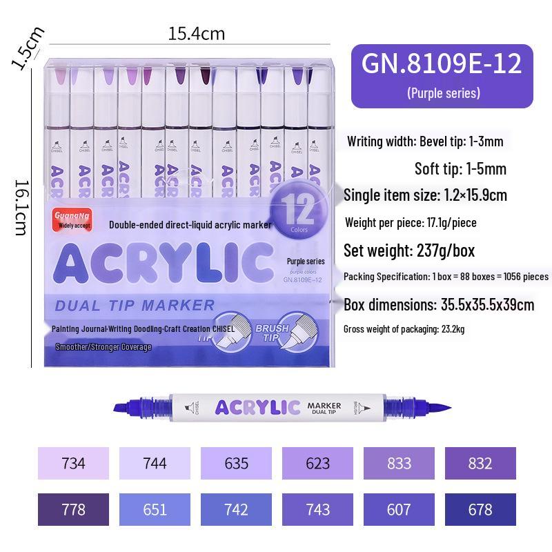 Broadly Recruit 8109 Double-Ended Acrylic Markers - Soft Tip for Art, Anime, and Coloring