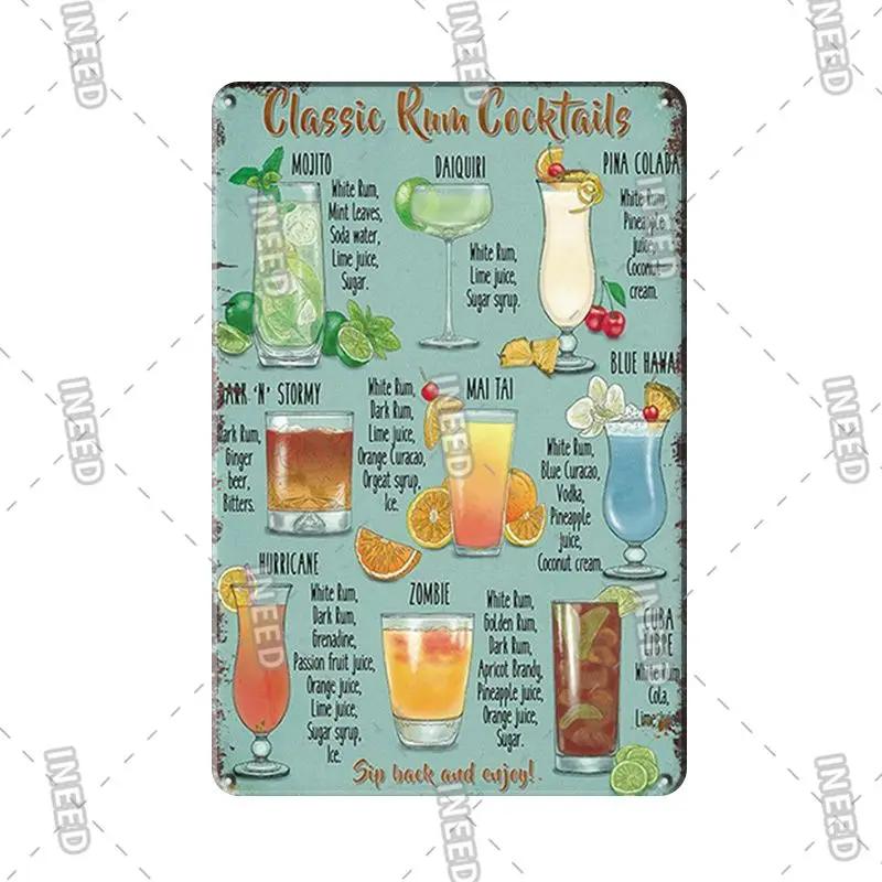 Vintage Cocktailrecept Metallskylt Retro Plåt Väggkonst för Bar Pub Man Cave Dekor xcm