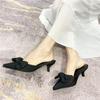 New Style Butterfly-knot Mules Women Slippers Elegant Pointed Toe Thin High Heels Ladies Summer Fashion Party Prom Shoes