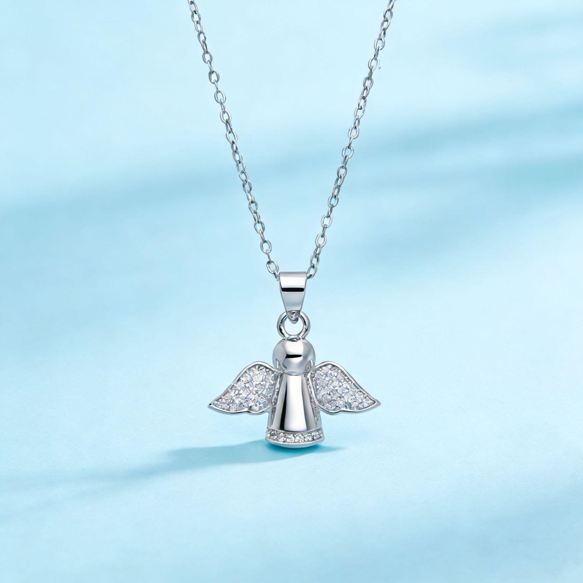 S925 Sterling Silver Angel Necklace with Zirconia - Elegant Women s Clavicle Chain Pendant Only