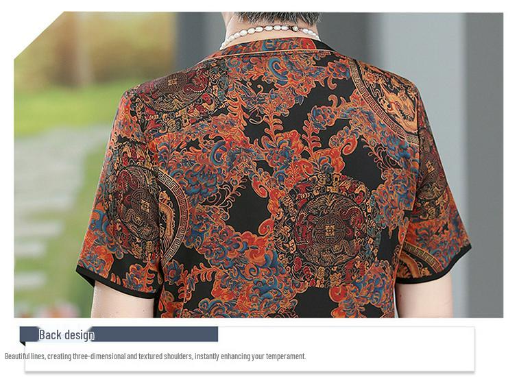 Elegant Summer Silk Blouse for Elderly Women - Short-Sleeved Noble Mother's Wear