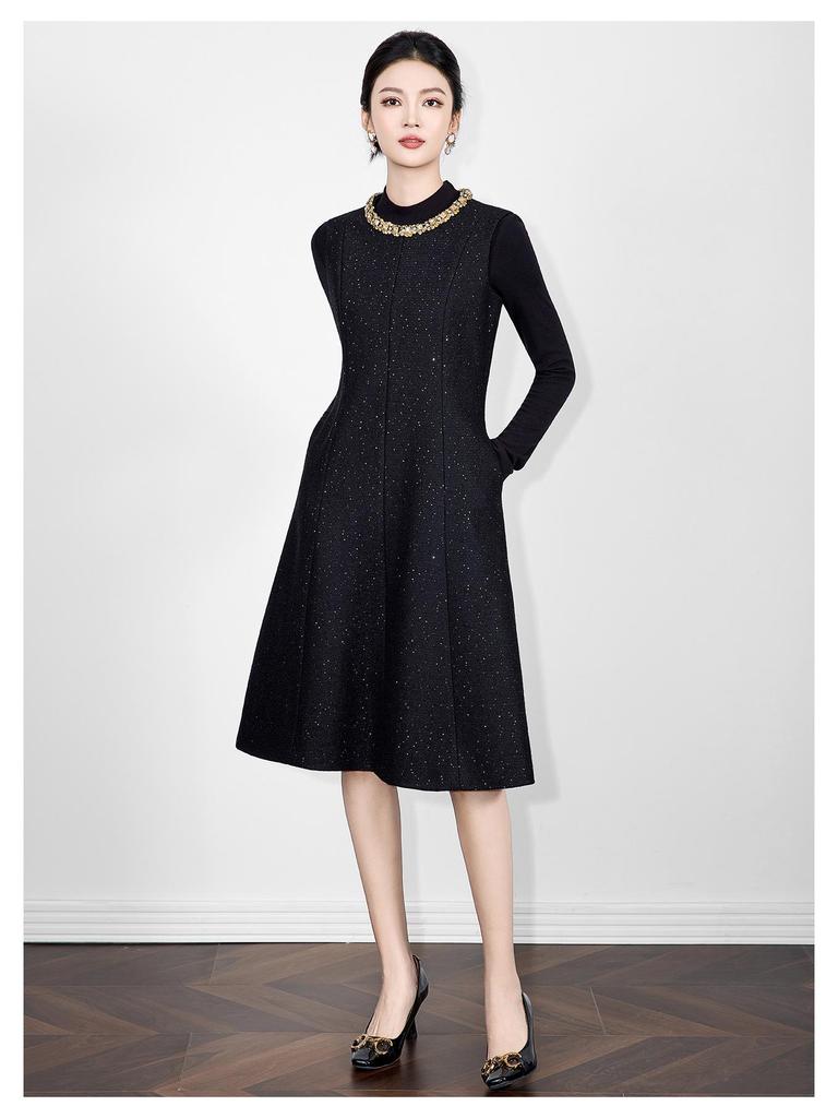 High-End Diamond Sequin Tweed A-line Vest Dress In Little Coco Style