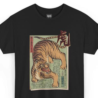 Japansk Tigertröja Ukiyo-e Konst T-shirt Vintage Kanji T-shirt Utagawa Yoshifuji