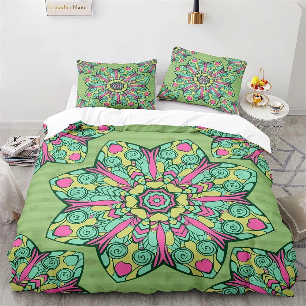 Comforter Bohemian Mandala King Queen Boho Style Lotus Bedding Set For Teens Adults Exotic Tribe 2/3Pcs Polyester