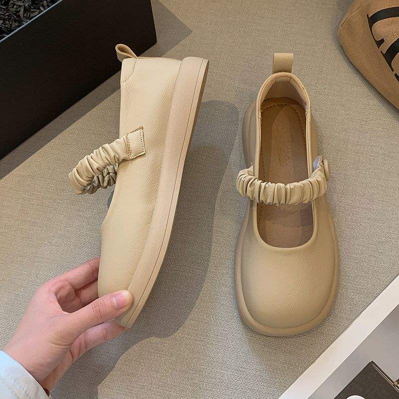 

Туфли принцессы мягкая подошва мягкая кожа 2025 весна и лето новые французские туфли Мэри Джейн женские на платформе на липучке маленькие кожаные туфли женская обувь 40 хаки